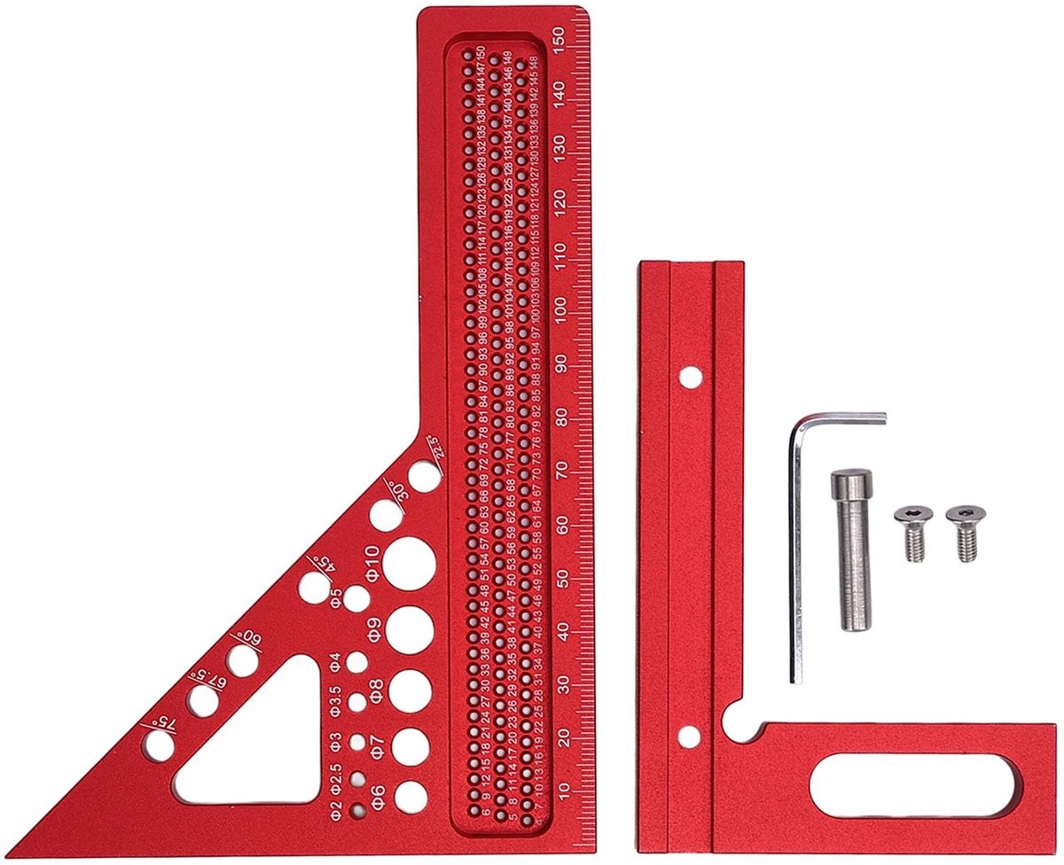 Cosensi - Dailygoods - Dailygoody - Meetlat - Houtbewerking - Precisie - Aluminium - Constructie - Zwart - 3D - Multi-Angle - Gradaties - 45 en 90 graden - Driehoeksmeting m