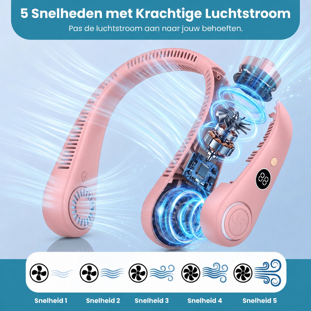 Twenty4seven® Nek Ventilator - Draagbare Nekventilator met Koeling - Mini Nek Fan - Gezichtsventilator & Handventilator - Portable Neck Fan met 5 Standen — afbeelding 5