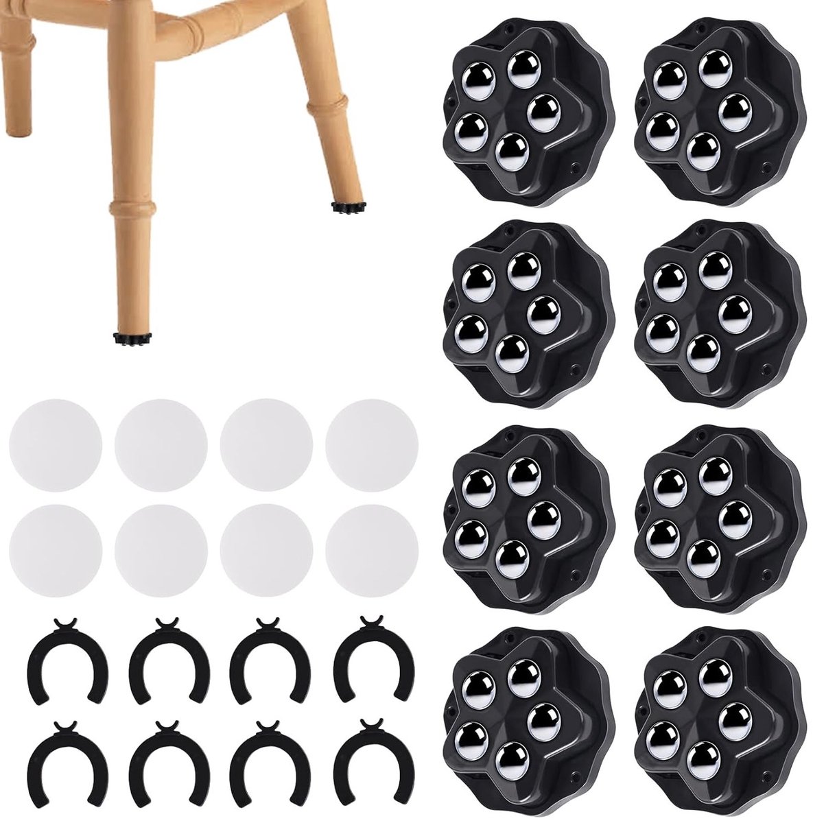 Zware 360° zelfklevende ballenwielen voor meubels - 8 stuks, ideaal voor keukenapparaten en prullenbakken, geschikt voor kleine meubels en vloeren.