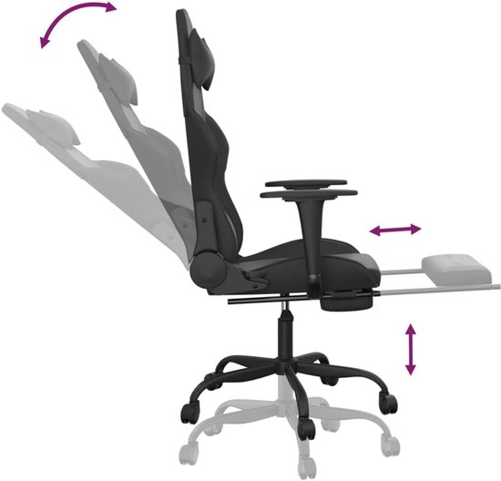 Gaming Stoel - Comfortabele Zetel - Ontspannen Zitten - Met Massagefunctie - Inclusief Voetensteun - Zwart — afbeelding 2
