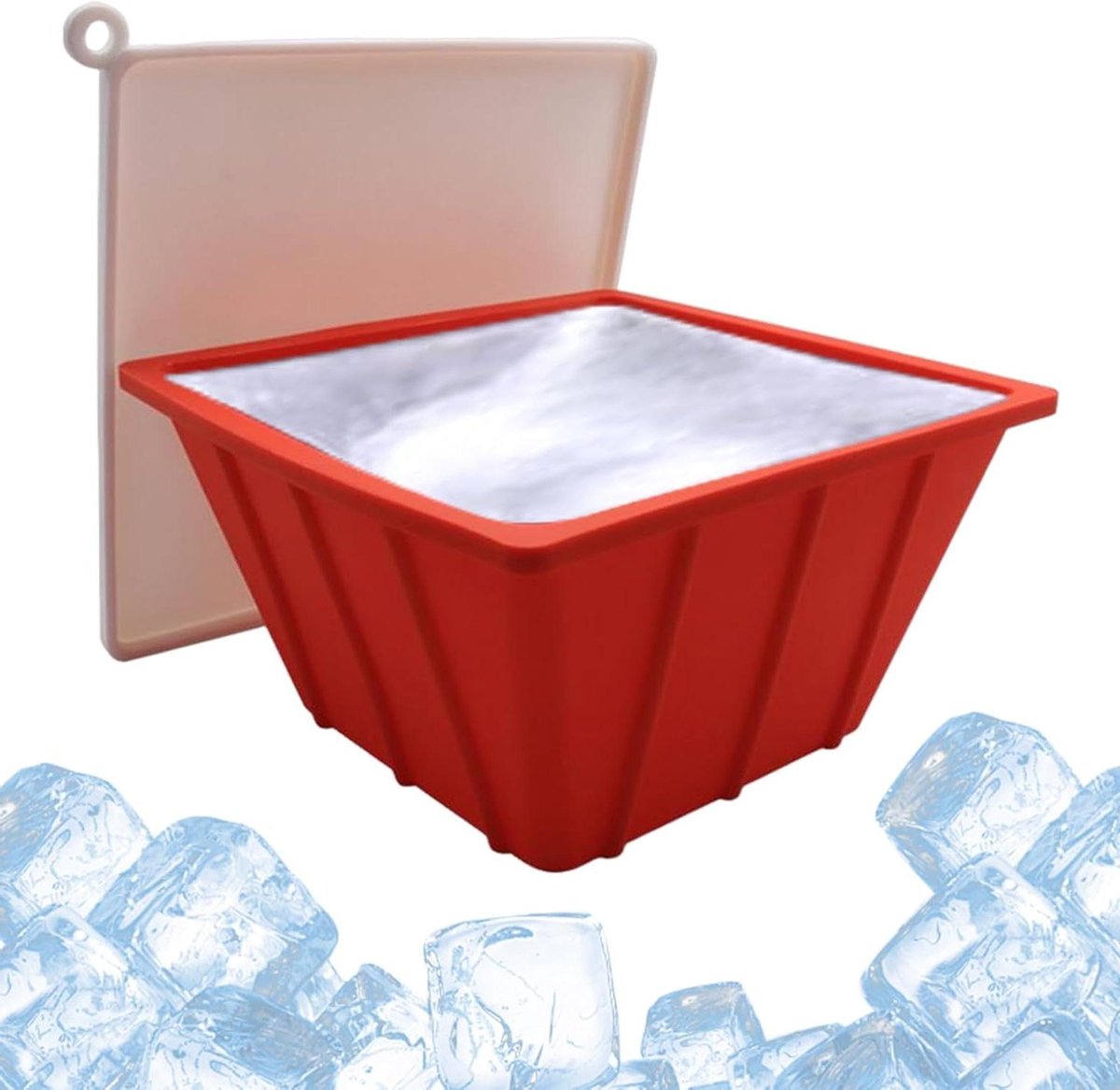 Grote ijsblokvorm - Siliconen bakvorm - Dranken koelen - Lekvrij deksel - 20 x 24 x 6 cm - Rood