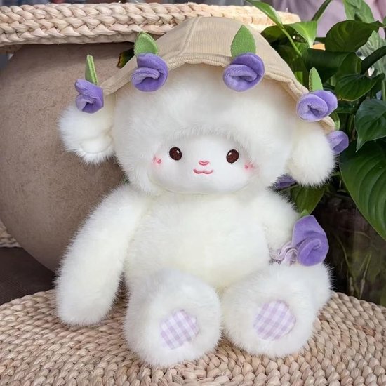 Pluche lam speelgoed - Zacht knuffelbeest - Kinderkamer decoratie - Afneembare hoed - 30 cm - Paars — afbeelding 5