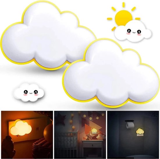 Twee LED-nachtlampjes, met stekker, lichtsensor, creatief wolkvormig ontwerp, automatische schakelaar, energiebesparend, zacht licht, geschikt voor slaapkamers, gangen en badkamers. — afbeelding 4