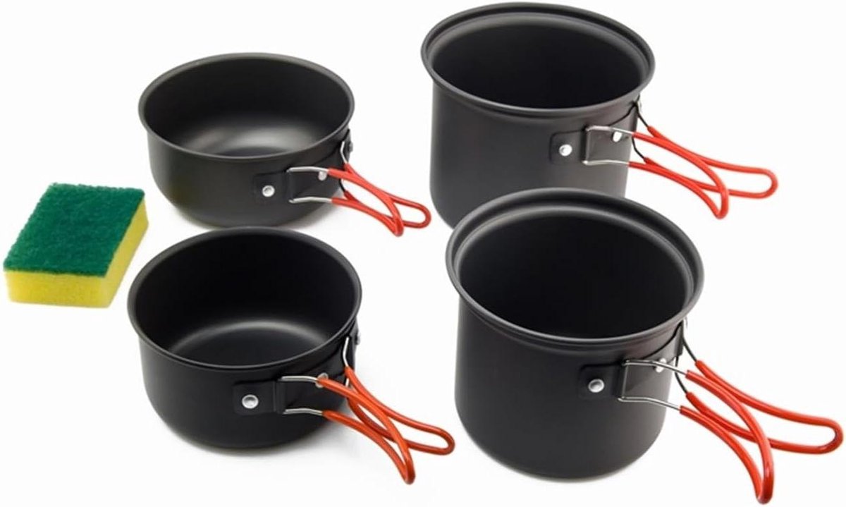 Kookgerei Set - Kampeer Servies - Buiten Koken - Lichtgewicht Ontwerp - 16 cm Hoog - Zwart