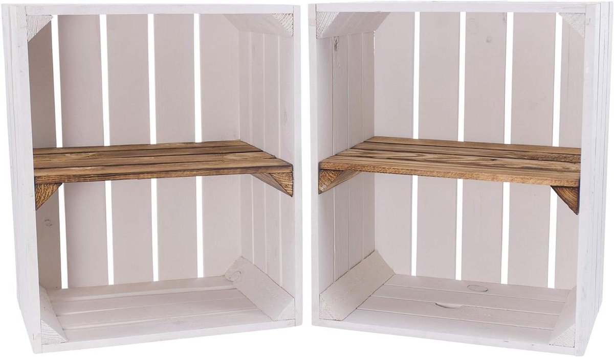 Houten Fruitkist - Opbergkist - Woonruimte Inrichten - Met Legplank - 50x40x30cm - Wit