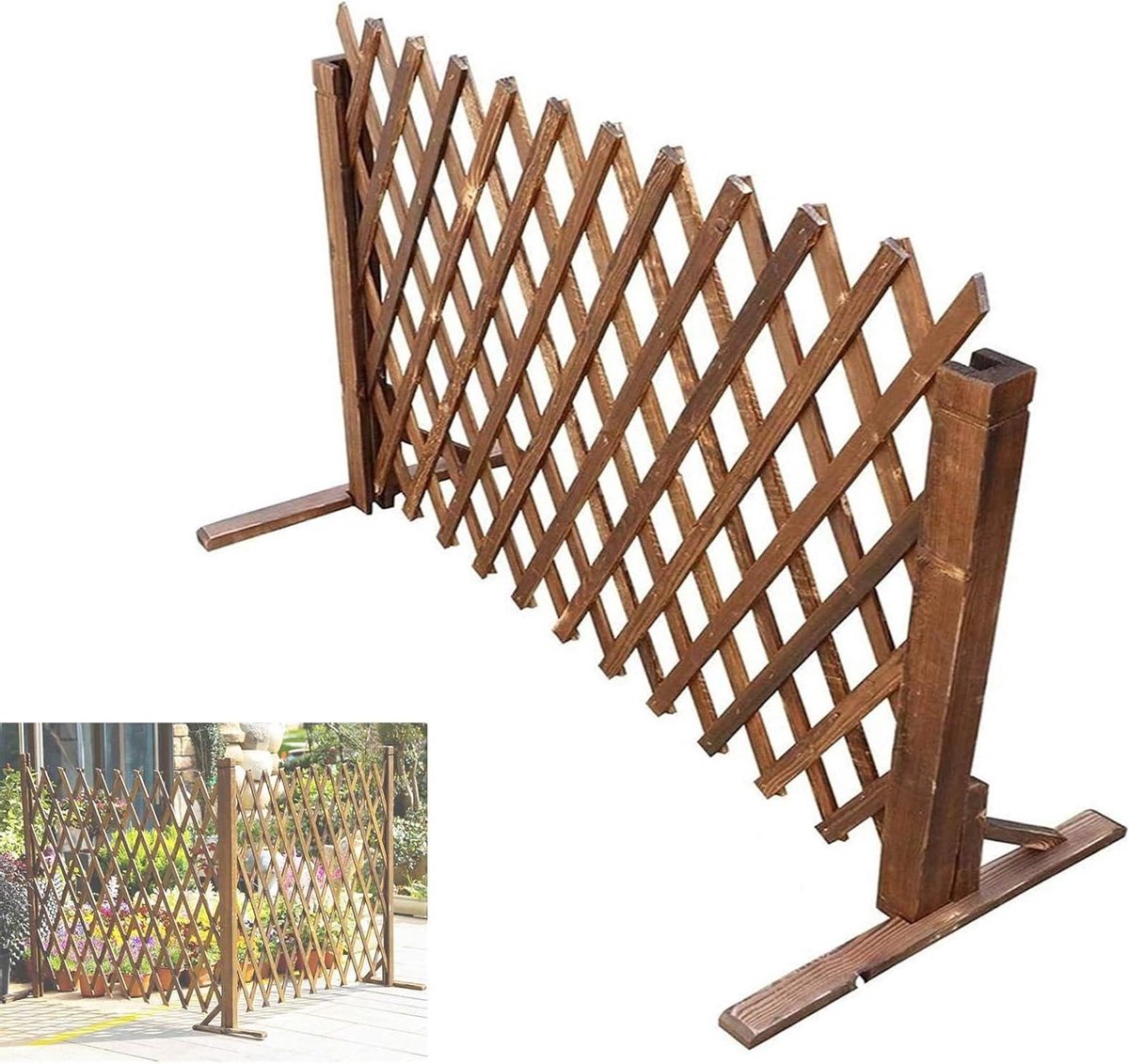 Houten Tuinhek - Intrekbaar Rek - Planten Ondersteunen - Verkoold Materiaal - 180 cm - Verkoolde Kleur