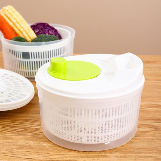 Sla slinger - Groente centrifuge - Salades Maken - Dubbellaags Ontwerp - 3 Liter - Groen — afbeelding 3