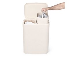 Trendy Meije® Wasmand met Deksel - Licht Beige - 90 Liter - Wassorteerder 2 Vakken - Opvouwbare Wasbox met Uitneembare Waszakken