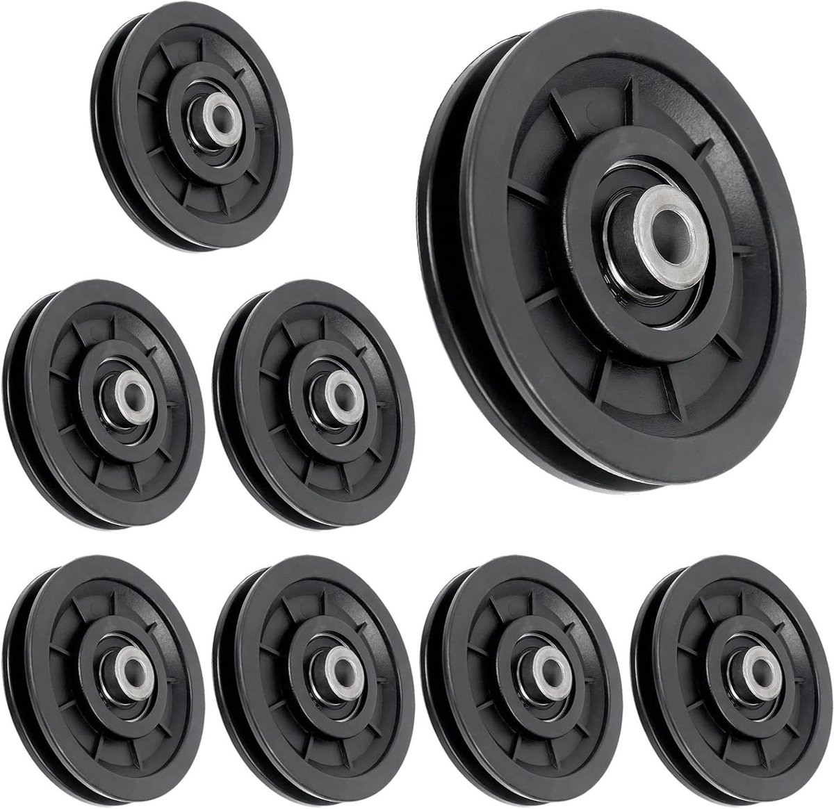 Touwrol Kunststof - Katrol Lager - Fitness Apparaten - Hoge Draagkracht - 90 mm 8 Stuks - Zwart