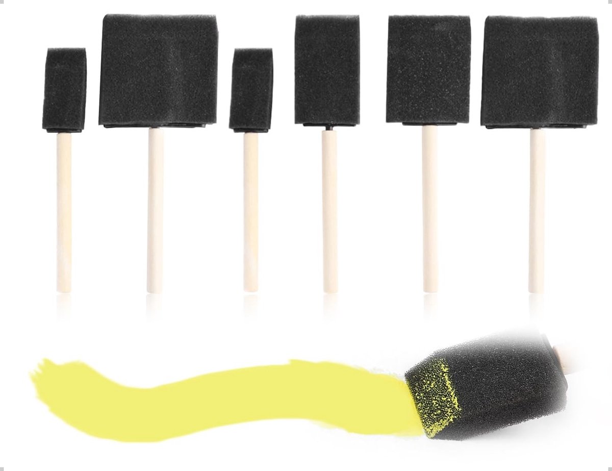 Cosensi - Set van 6 Sponskwasten met Houten Handvat voor Schilderen
