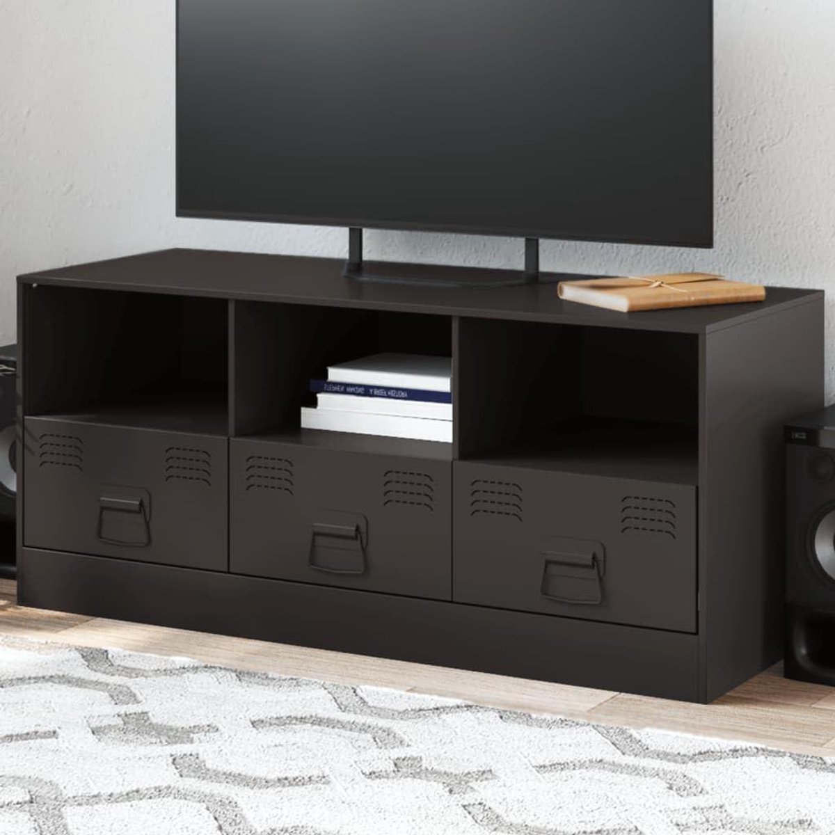 Tv-meubel - Tv-kast - Woonkamer Inrichten - Stalen Constructie - 99 cm Breed - Zwart