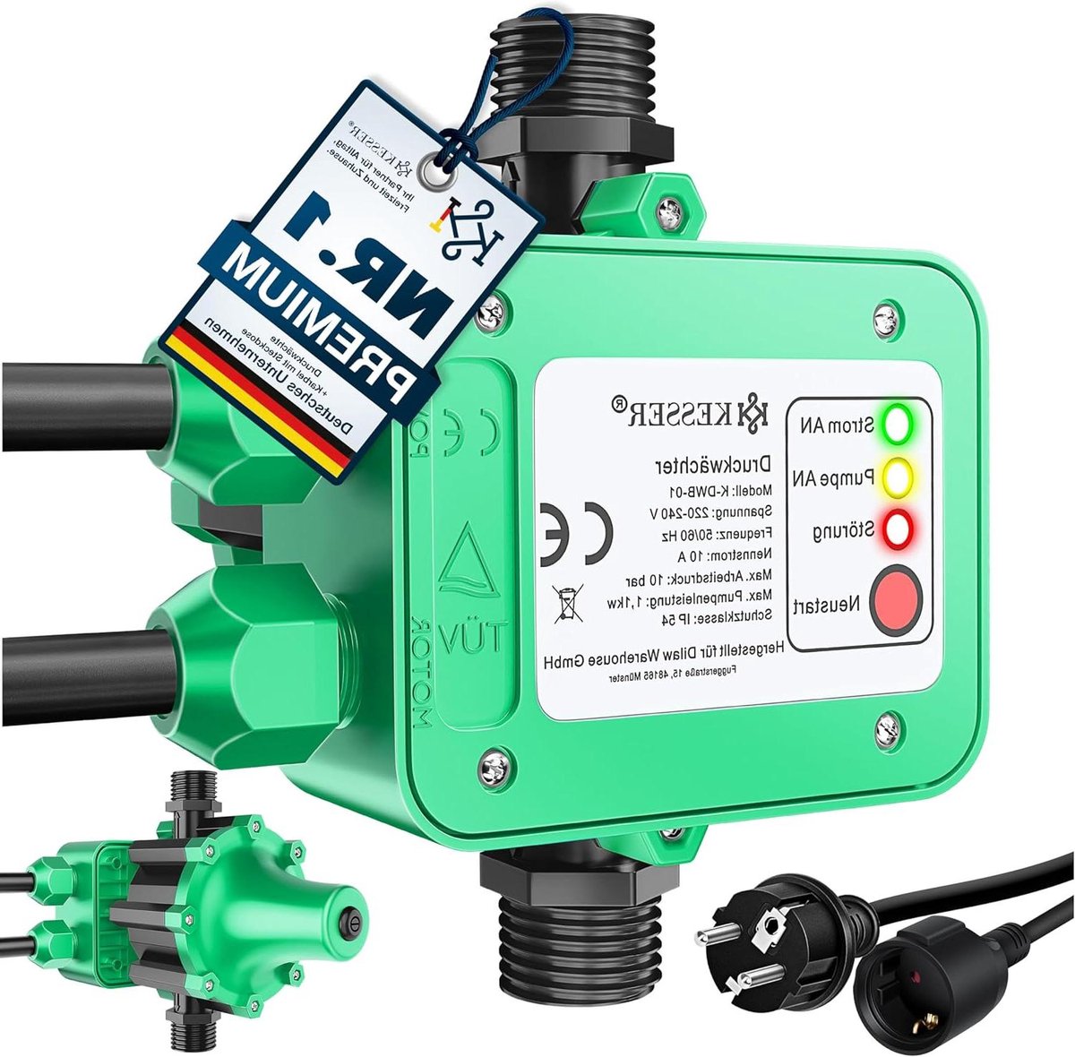 Drukbewaker Pompbesturing - Drukschakelaar Waterpomp - Constante Waterdruk - Automatisch In- uitschakelen - 10 bar - Groen