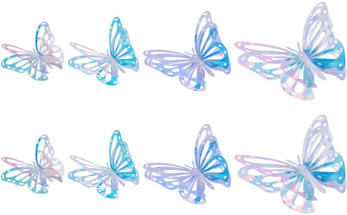 Dailygoods - Dailygoody - grote vlinder decoratie - hangende versiering - 3D holografisch - 8-delige set - feestversiering - unieke decoratie - geschikt voor elke .