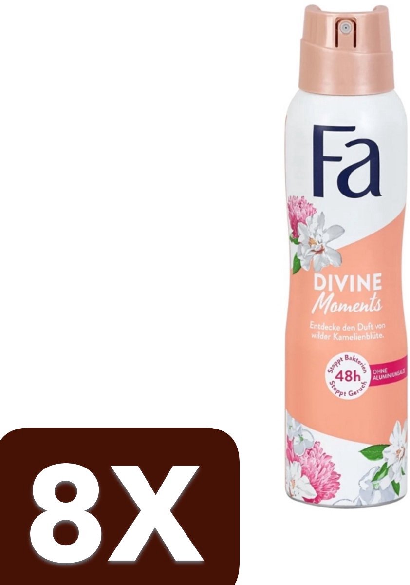 8 x Fa - Divine Moments - Deodorant Spray - Wilde Cameliabloesem - 150 ml -