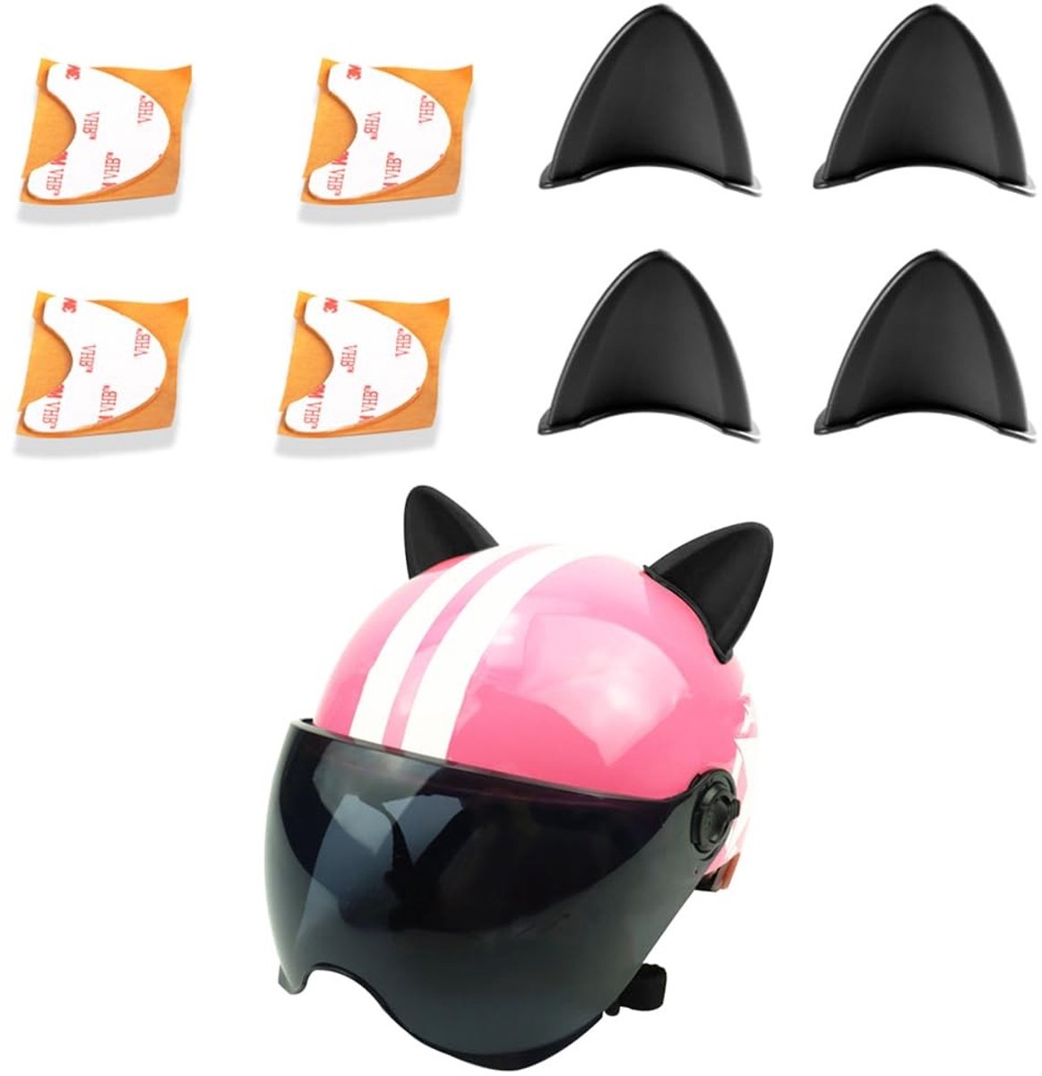 Dailygoods - Dailygoody - Motorhelm Kattenoren Stickers - Schattige Helmaccessoires - Zwart, Wit, Rood - Voor Fietshelm, Skihelm - Universeel - 2 Paar