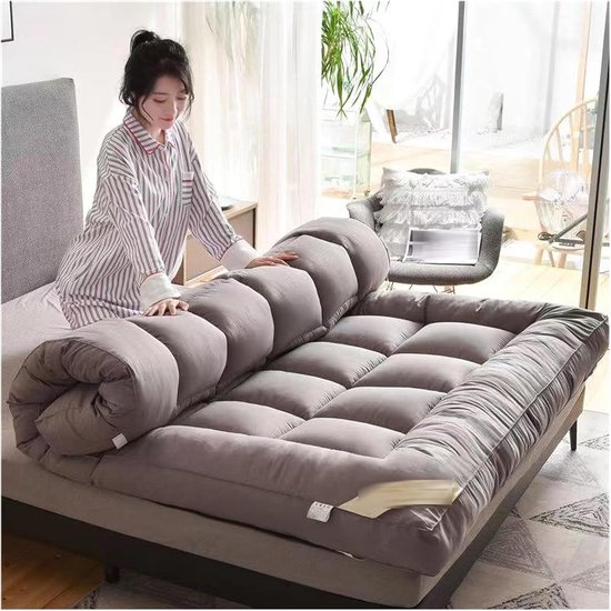 Japanse Futonmatras - Opvouwbaar slaapkussen - Comfortabel slapen - Ademend gewatteerd ontwerp - 200 x 200 cm - Grijs — afbeelding 4