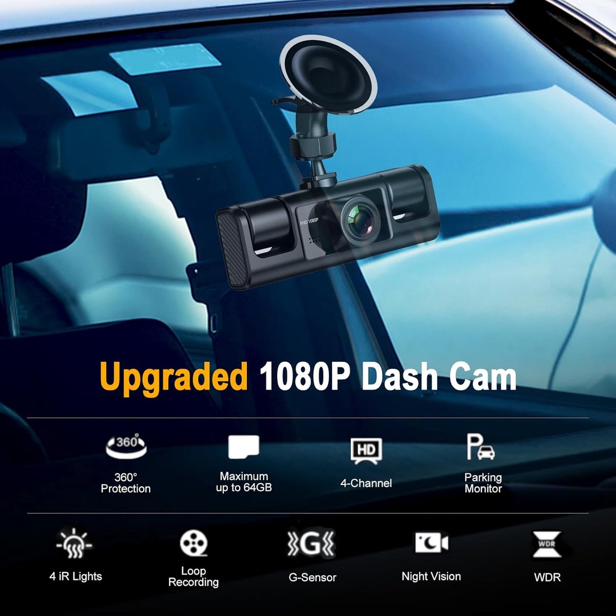 Auto Dashcam - 4 Kanaals Camera - Veilig Rijden - 360 Graden Zicht - 64 GB Ondersteuning - Zwart – foto 3