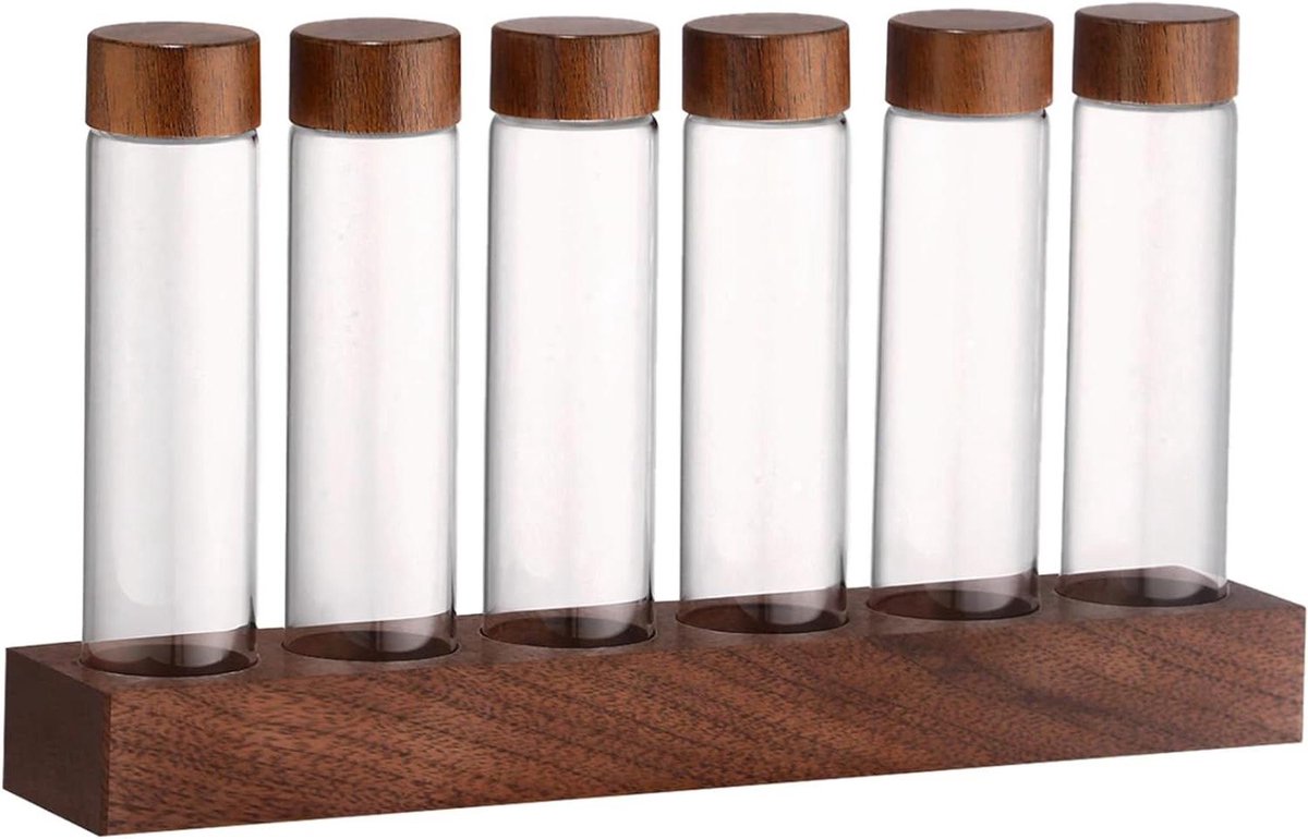 Koffieboon Opbergstandaard - Bonen Display - Koffie Presenteren - Enkele Dosis - 6 Glazen Buizen - Bruin