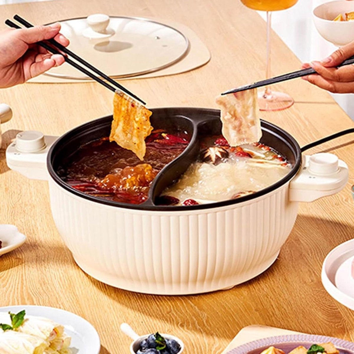 Elektrische Kookpan - Multifunctionele Pan - Samen Koken - Dubbele Smaken Compartimenten - 7 Liter - Zwart