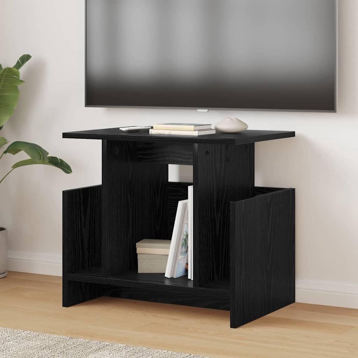 Tv-commode - Tv-meubel - Media Opbergen - Ruime Vakken - 50 x 35 x 45 cm - Zwart Eiken-look