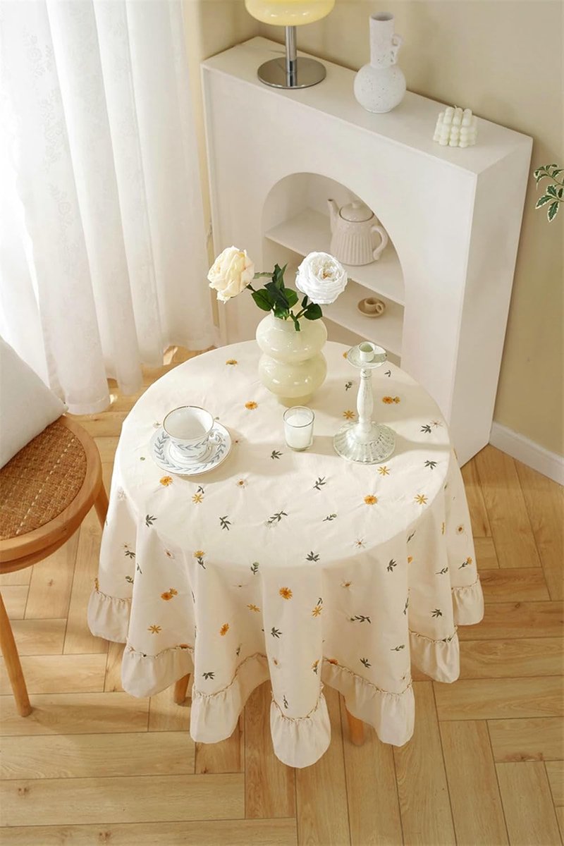 Tafelkleed Rond - Decoratief Kleed - Eettafel Aankleden - Geborduurd Design - 90CM - Abrikoos