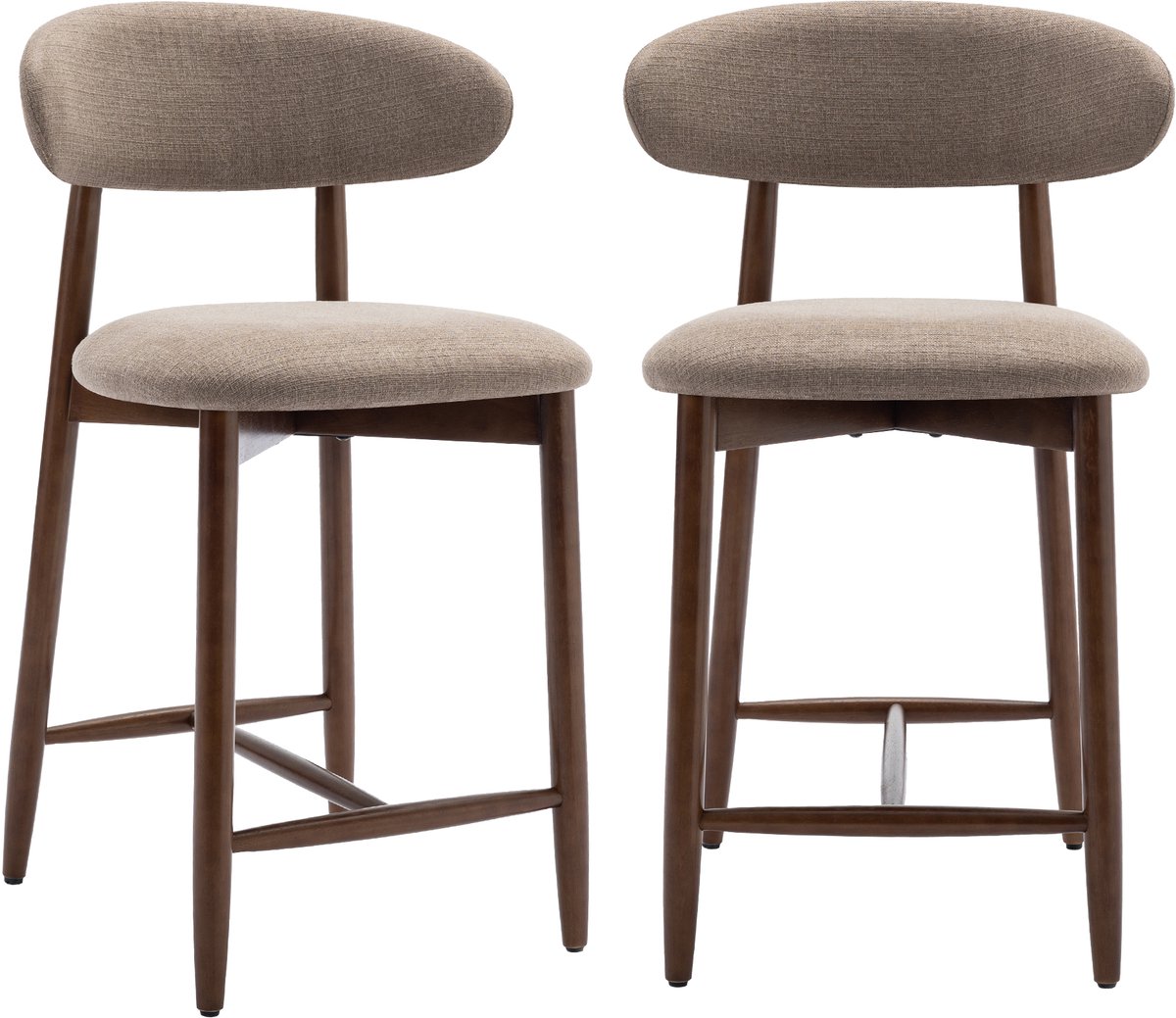 Set van 2 barkrukken-met rugleuning-houten poten-camelkleurig-ideaal voor de keuken