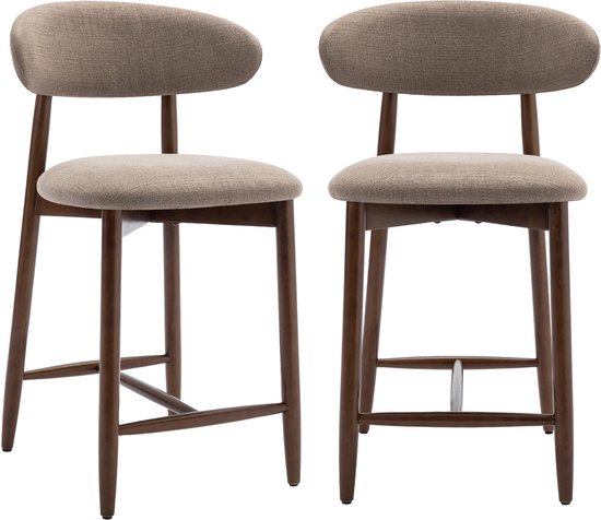 COLAMY Barkrukken set van 2 - keukenbarstoelen met rugleuning - Barstoel houten poten - camelkleurig