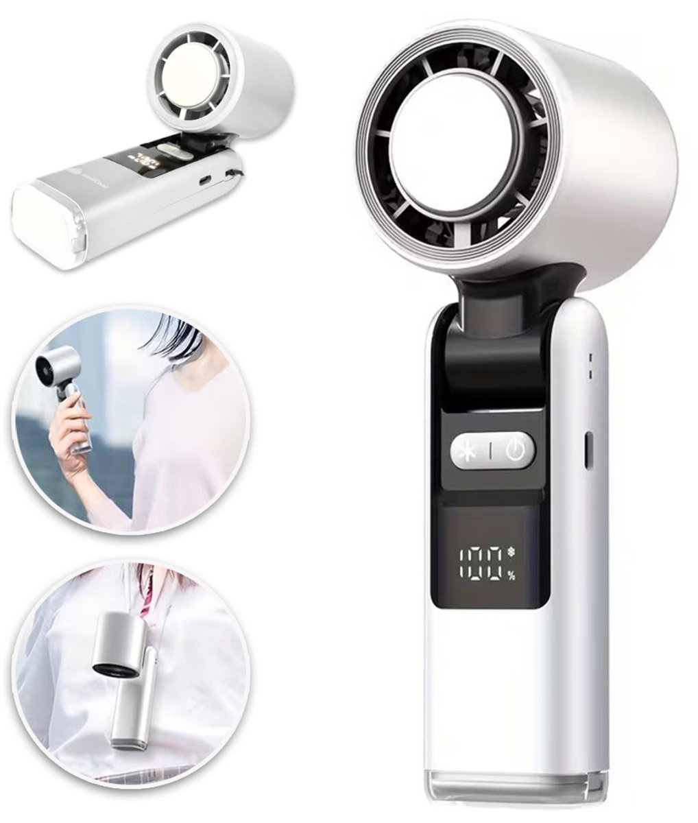 Draagbare Handventilator Met Turbomotor - 4 Hoge Windsnelheden, Werkt Op Batterijen - 3-In-1 Handventilator Met Led-Display En Zaklamp - Persoonlijke Koelventilator Voor Op Reis, Buitenactiviteiten En Strand