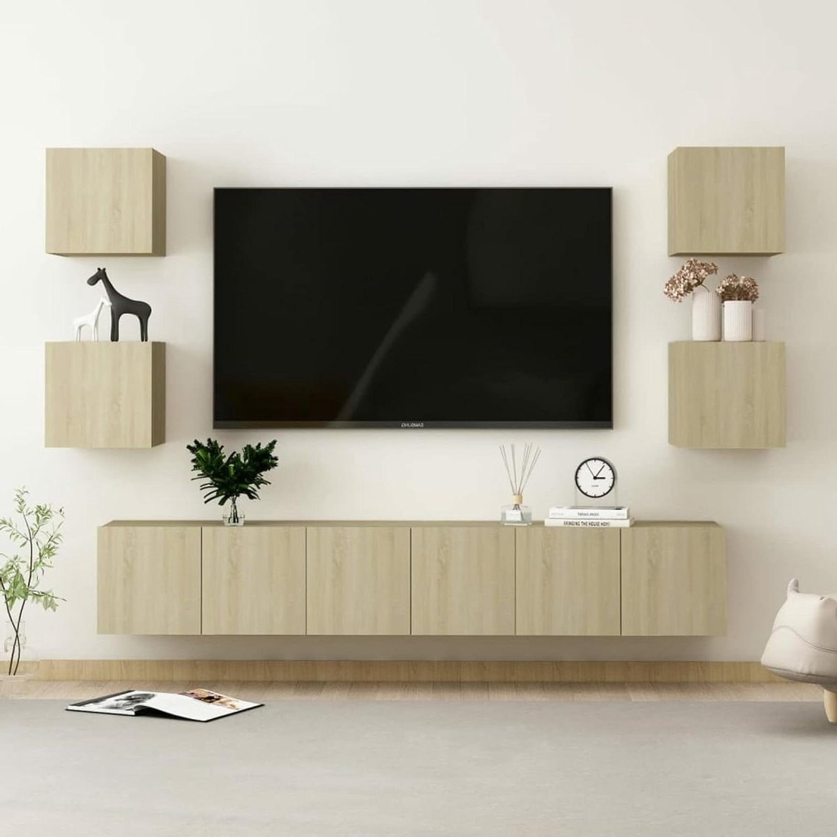 TV Kast Set - Opbergmeubel - Media Organiseren - Wandmontage Ontwerp - 60 x 30 x 30 cm - Sonoma Eiken