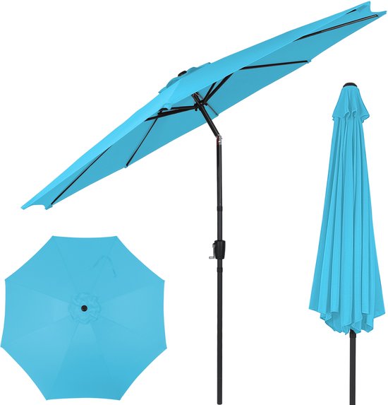 Puluomis - Parasol rond - Ø290 cm - Parasol de jardin - Inclinable à 30° - Imperméable - UPF50+ - Bleu ciel