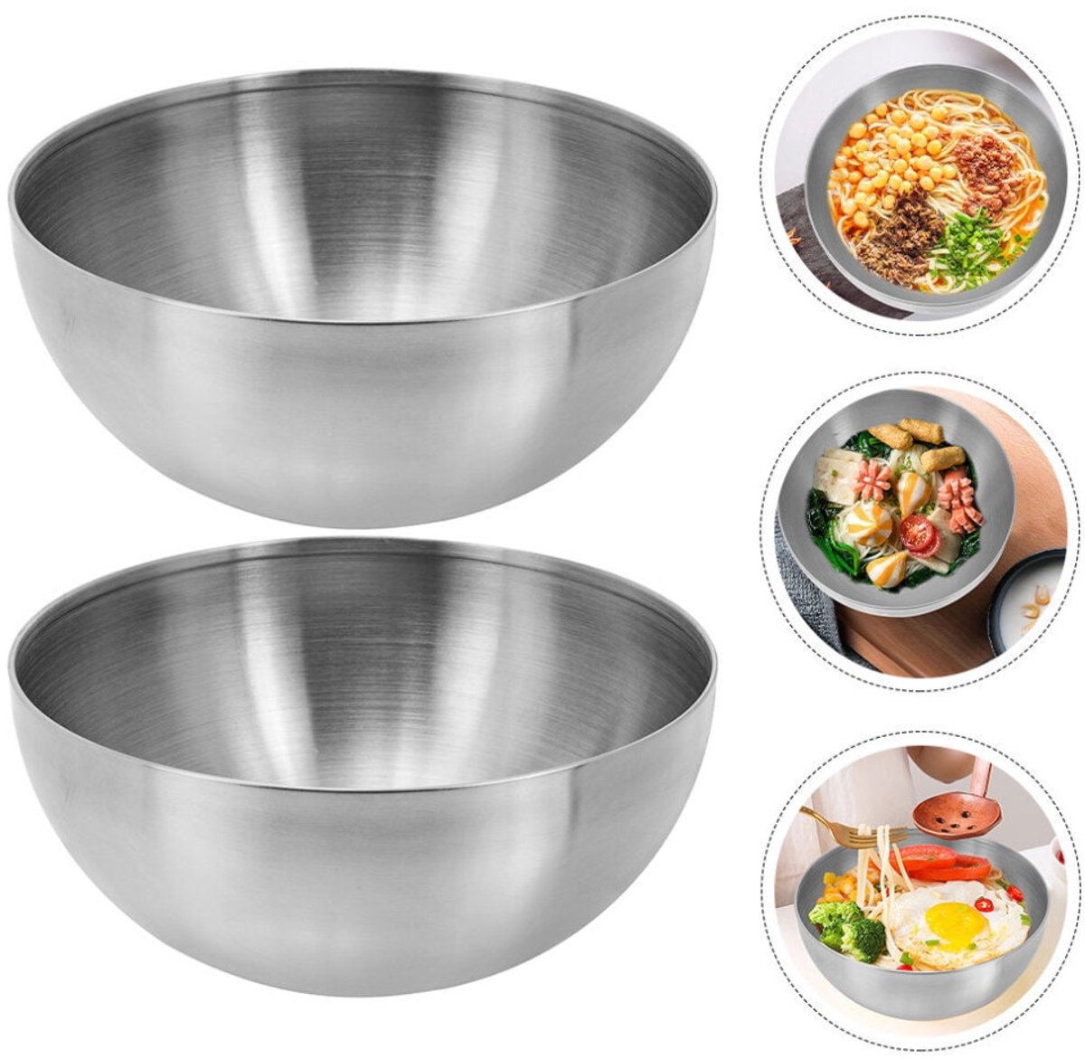 Een set van twee roestvrijstalen saladeschalen.