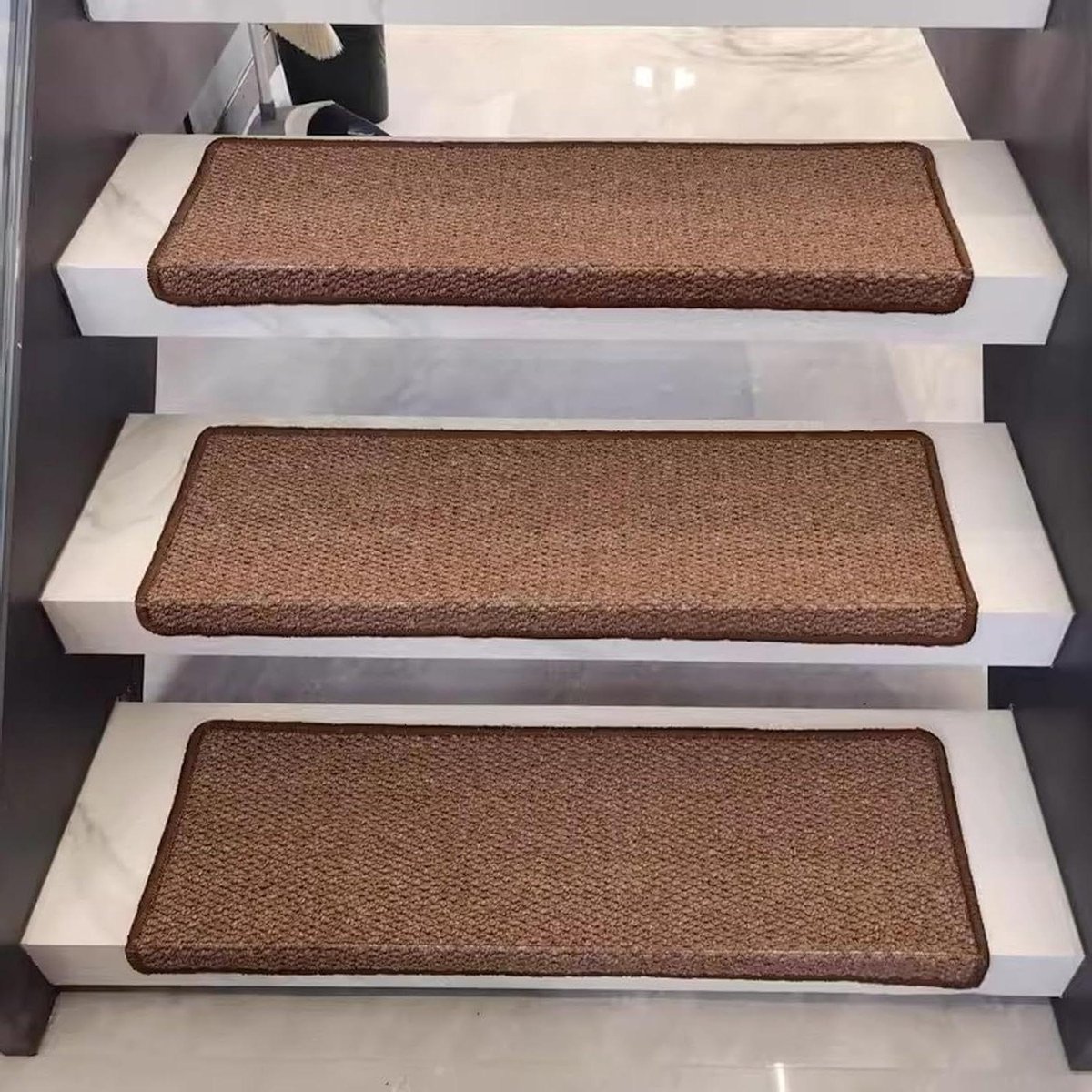 Antislip trapmatten - Traptapijt zelfklevend - Trap veiligheid - Imitatie sisal design - Rechthoekig - Grijs