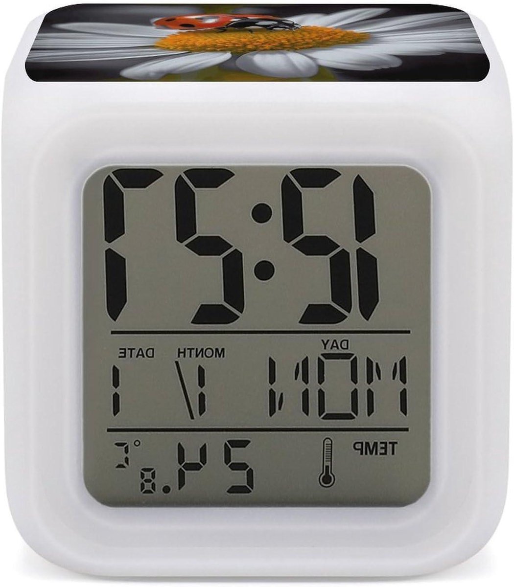 Digitale Wekker - Nachtlampje Klok - Wakker Worden - 7 Kleuren Veranderend - 8 cm - Wit