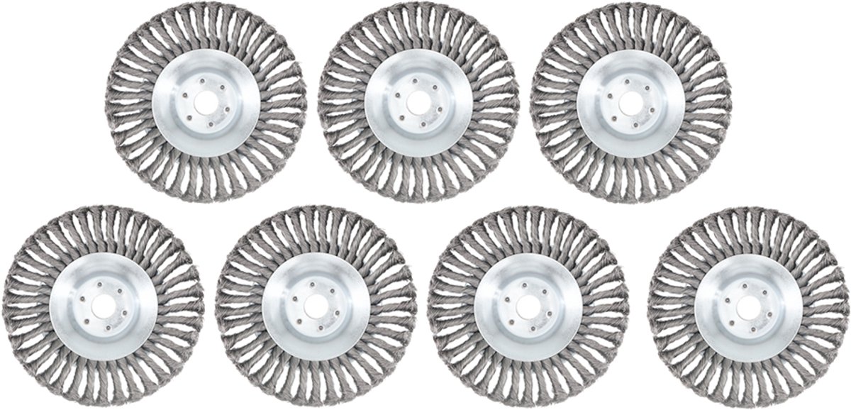 Kibani universele onkruidborstel - 15 cm - per 7 - inclusief vulring - staal - onkruidverwijderaar – bosmaaier - tuingereedschap