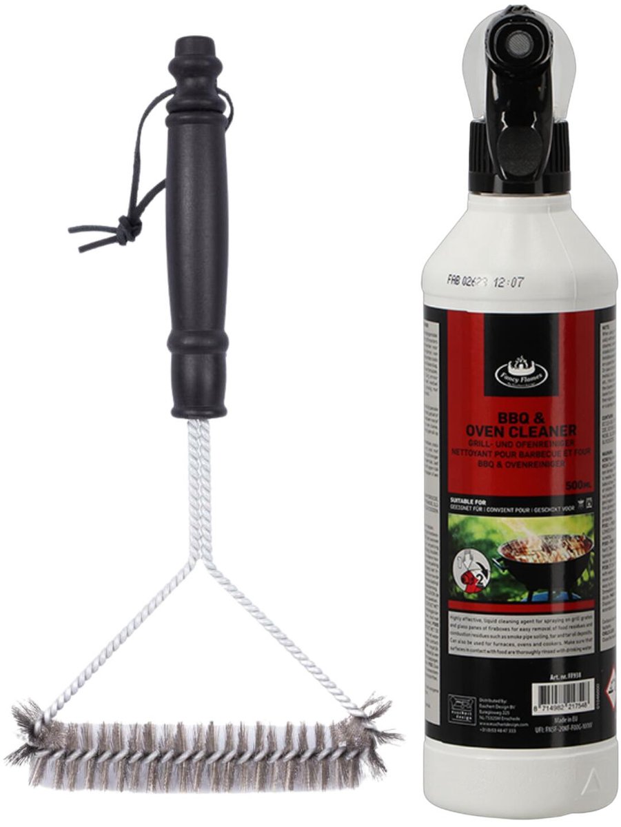 BBQ reinigingsset - barbecue schoonmaakborstel - reiniging spray