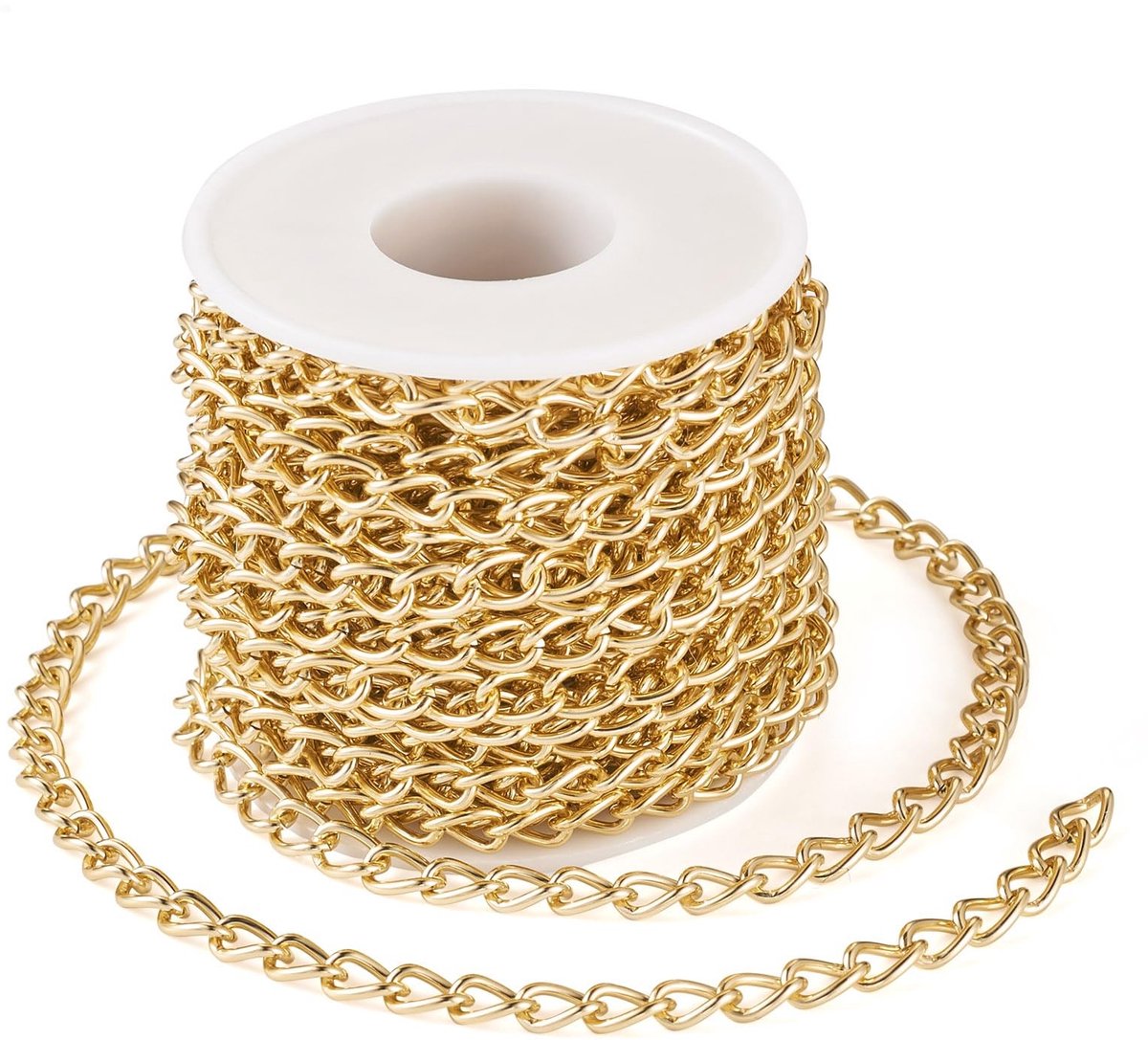 Dailygoods - Dailygoody - Aluminium Curb Chain - Gouden Ketting - 6mm Ongeveerd - DIY Sieraden - 10m Lengte - Geschikt voor Creatieve Projecten - Goudkleurig