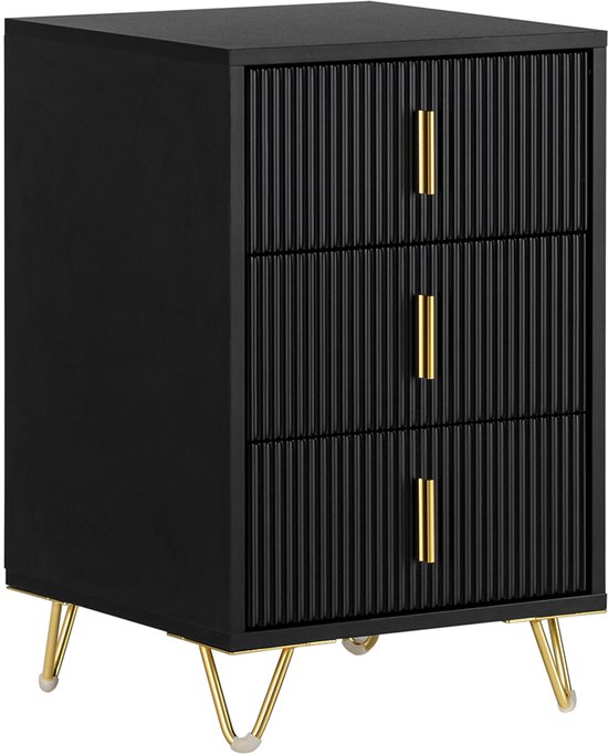 SoBuy 2er Set Nachttisch met 3 Laden - Zwart - 40x36x63 cm | FBT115-L-SCHx2