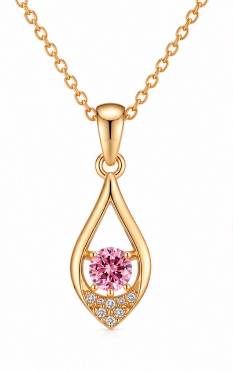 Luxe ketting - verguld - Zirkonia -Stijlvolle ketting - Goudkleurig - Roestvrijstalen -Cadeau Voor Vrouwen- cadeau -Valentijn - Liefde - Verrassing
