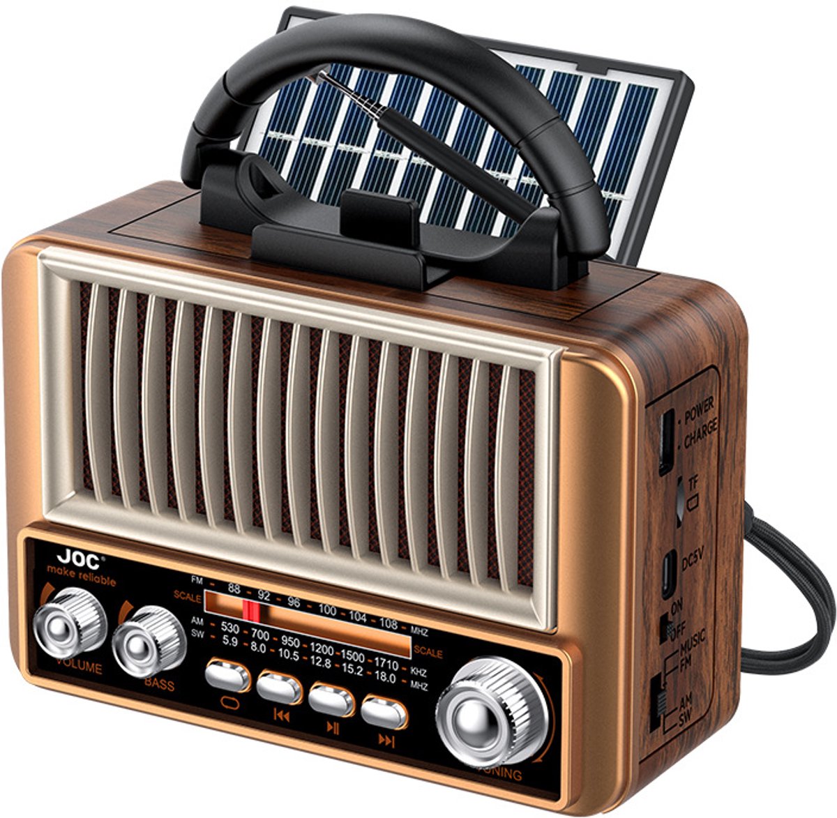 Radio - Multifunctionele radio - Solar Radio Draagbare AM/FM met TF-kaart en USB, Retro Waterdichte Buitenluidspreker voor Camping en Tuin, Roségoud
