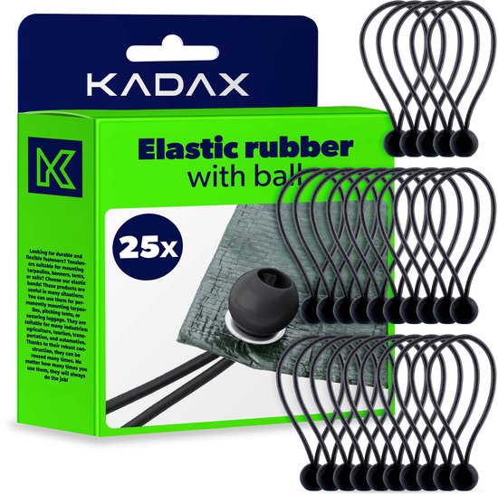 KADAX Dekzeilhouder, weerbestendige zeilspanner, zeilrubber, expanderlussen, spanrubbers voor tenten, zeilen, trampolines, caravans (zwart/ballen/25 stuks)