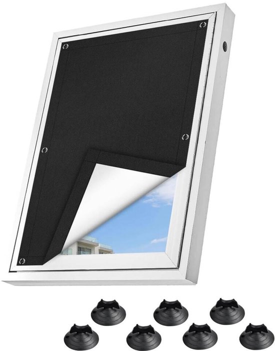 Universele Zonwering Met Zuignappen - Verduisteringsgordijn - 60 x 115cm - Zonder Boren - Warmte/Licht Werend Doek - Eenvoudige Installatie - Vensterzonwering - UV Gordijn - Zomer - blackout gordijnen - Voor Slaapkamer, Dakraam - zwart