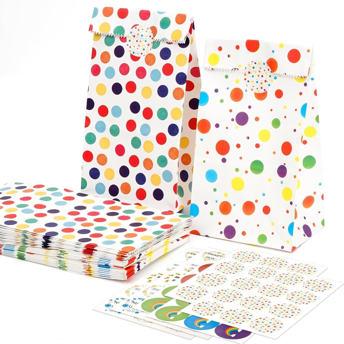 50 Stuks Feestelijke Cadeautassen voor Kinderen met 78 Stickers - Kleurige Papieren Tassen voor Verjaardagsfeestjes en Bruiloften