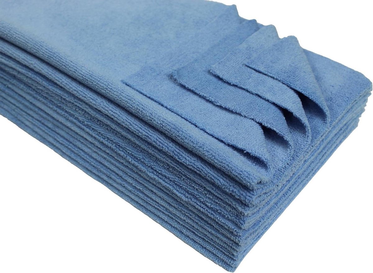 Microvezeldoeken - Schoonmaakdoeken - Auto Poetsen - Randloos Ontwerp - 12 Stuks - Blauw