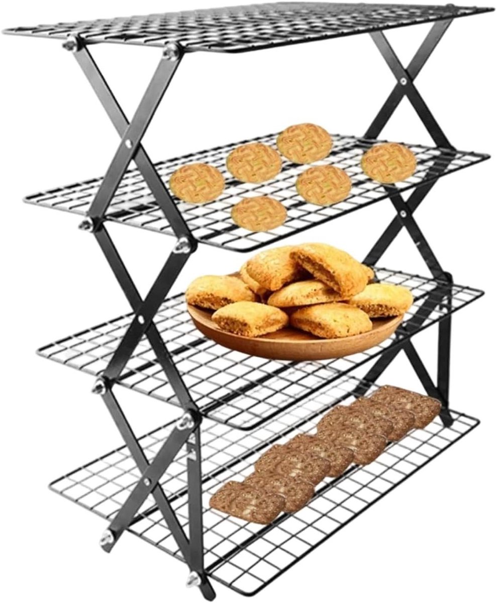 Bakrooster 4 Niveaus - Koelrek Keuken - Bakken en Drogen - Opvouwbaar Frame - 47 x 28 x 12 cm