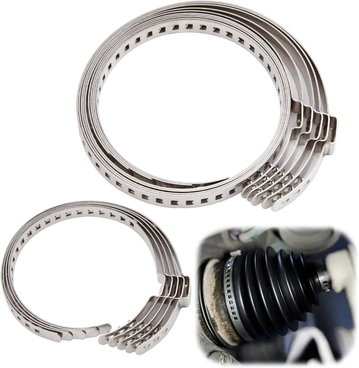 Universele Verstelbare CV Shaft Cuffs van RVS - 10 Stuks, 5 Grote en 5 Kleine Klemmen voor Auto's, Perfect voor Aandrijfas en Slangbevestiging