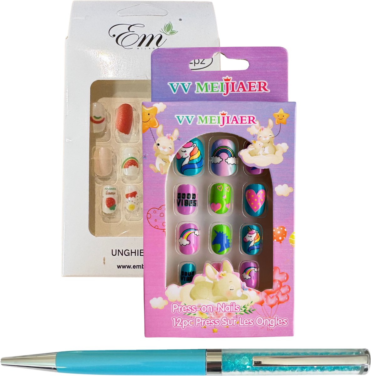 Plaknagels voor Kinderen - 2 x 12 Nepnagels - Met Gratis Stylus Pen - Geen Lijm Nodig