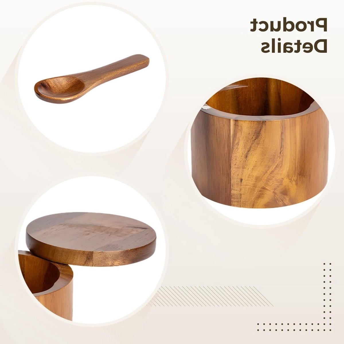 Handgemaakte Acacia Houten Zout- en Peperkom met Lepel, Ideaal voor Kruidopslag en Keuken Decoratie, Perfect als Cadeau voor Kookliefhebbers — cadeau in Kookcadeaus - foto 2