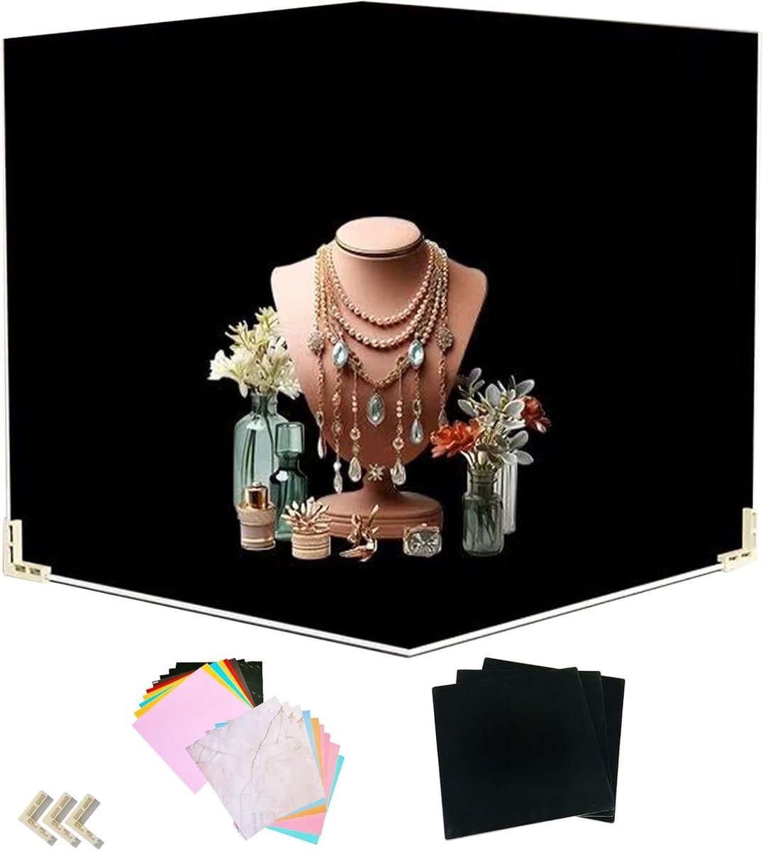 Zwart Fluwelen Achtergrondset van 12 Stukken voor Fotografie van Voedsel, Sieraden en Cosmetica