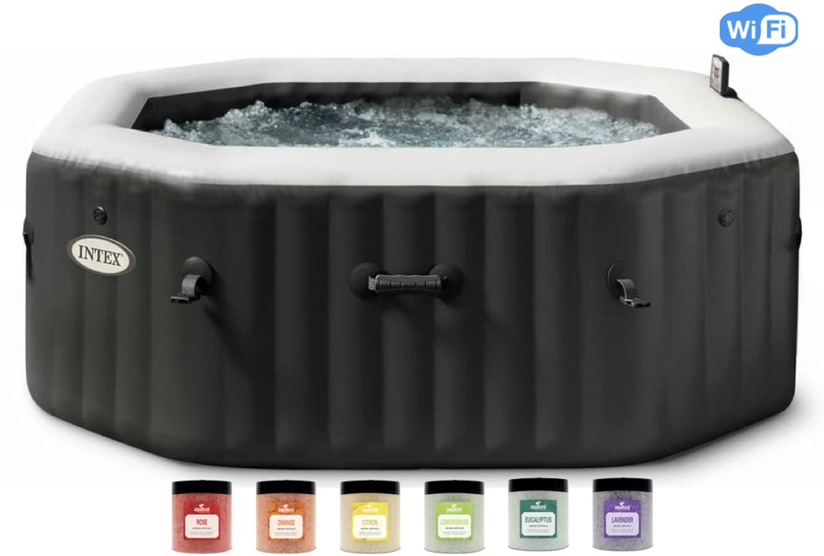Bol.com Intex PureSpa Jet & Bubble Deluxe Carbone + Aquatural Set Aroma Crystals + WiFi aanbieding