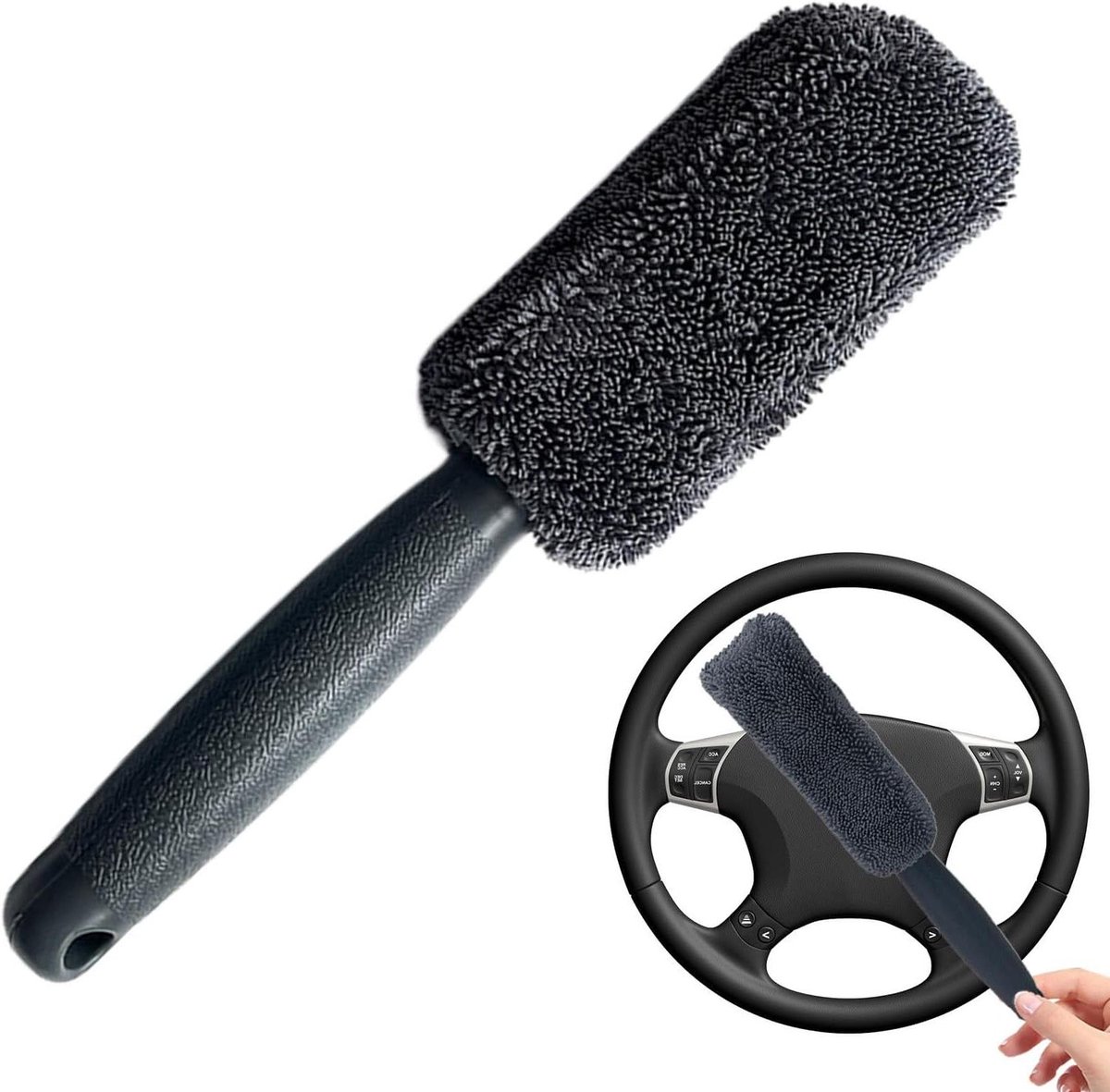 Wielborstel Auto - Velgenreiniger Detailer - Auto Wassen - Antislip Handvat - 31 cm Lengte - Grijs